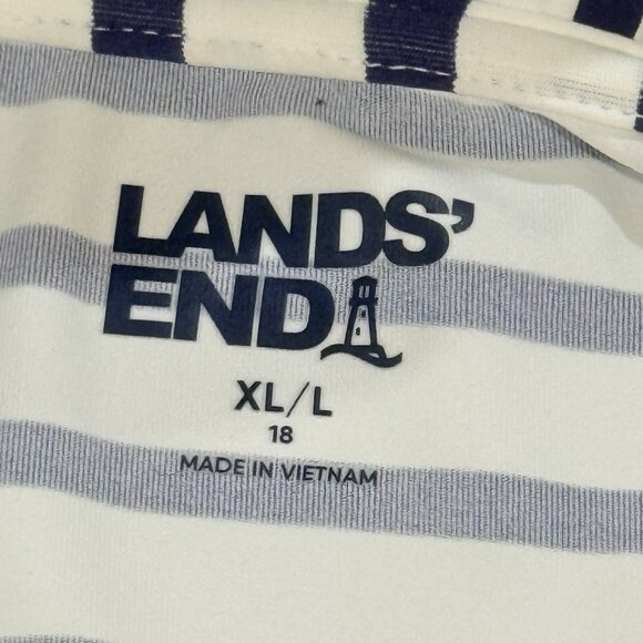 LANDS END Mariner Stripe Long Sleeve White Swim Rash Guard Tunic UPF50 Womens XL - Picture 5 of 11